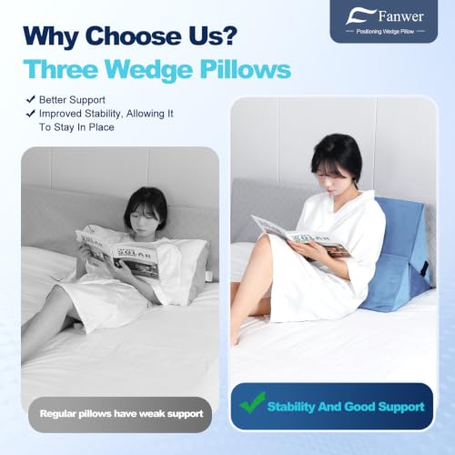 Image of Fanwer Positioning Wedge Pillow for Side Sleeping (3 in 1),19.69 inch,LightBlue | 40 Degree Triangle Bed Wedges & Body Positioners for Back Pain,Preventing Bedsores,After Surgery,Knees Elevated,Pregnancy