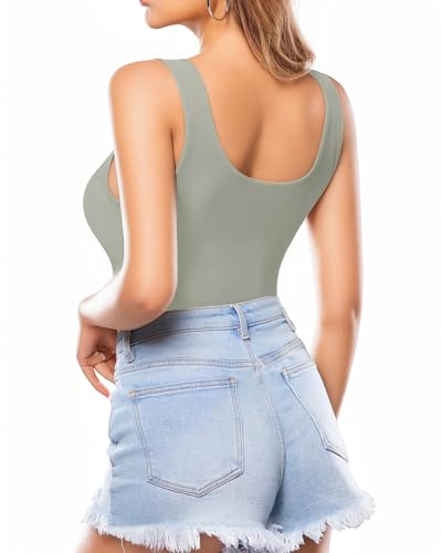 Image of MANGOPOP Women's Tank Top Bodysuit Scoop Neck Sleeveless Body Suits Sexy U-Back Backless Going Out Tops