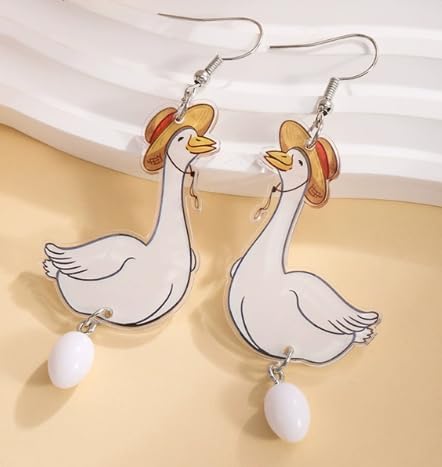Acrylic Chicken and Duck & egg Earrings - Playful Farm Animal Jewelry for casual outings or themed parties image 2