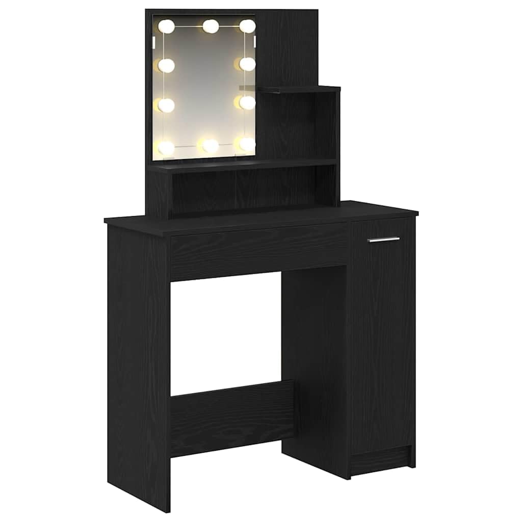 Schminktisch mit Regal Schwarz Eichen-Optik 86,5 x 35 x 136 cm moderner Make-up Tisch mit Stauraum, Acrylspiegel, vielseitigem Design für Schlafzimmer, Homeoffice, minimalistische Räume