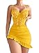Foxiny Sexy Corset Bodycon Ruffle Sheer Underwire Mesh Lace Floral Outfits Babydoll Lingerie Set Dress with Thong 2 Piece Women Push Up Negligee Nighty Gown Yellow Medium