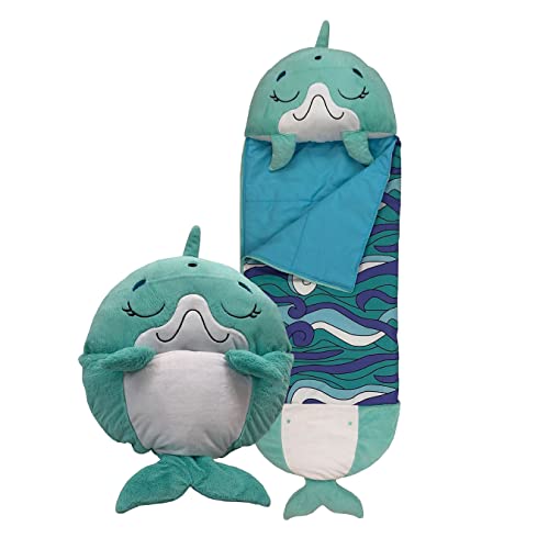 Happy Nappers Kinder-Schlafsack – Disco-Delfin – Plüschtier, bequemer Schlafsack und Flauschiges Kissen, Alles in einem – schönes Geburtstagsgeschenk – ideal für Spielzeit, Nickerchen, Übernachtungen