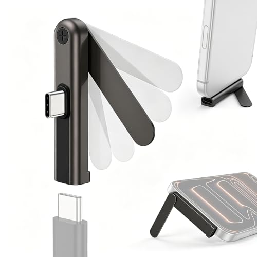 Image of Verilux 2 in 1 Type C Connector with Phone Stand, PD 240W USB C Adapter | Type C to Type C Adapter Supports 480Mbps Data Sync, Right Angle Design Compact Kickstand for Desk Use and Hands Free Viewing