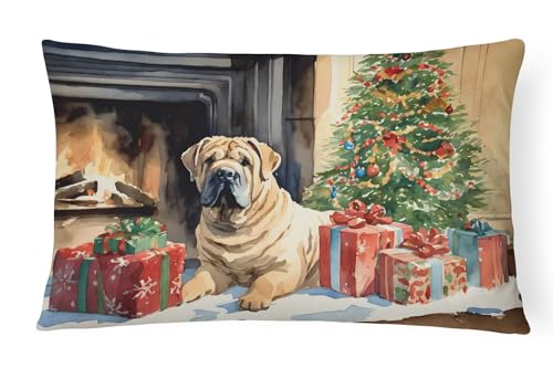 Caroline's Treasures DAC2747PW1216 Shar Pei Cozy Christmas Throw Pillow Machine Washable, Indoor Outdoor Decorative Pillow for Couch, Bed or Patio, 12HX16W