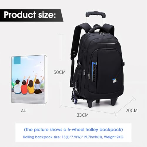 Image of Climberty School Bag for Boys Girls Durable Burden Relief School Trolley Bag with Detachable Wheel Stand and 6 Wheels Large Waterproof travel Trolley School Bags School Backpack Gift for Boys, Girls