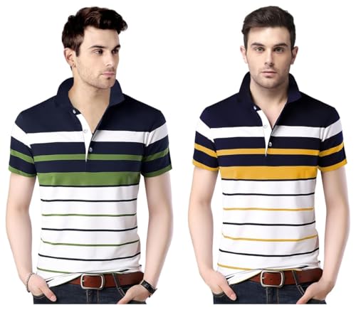 Image of EYEBOGLER Men's Striped Regular fit T-Shirt (T285HS White Darknavy Indigo Royal S) EYEBOGLERMenRegularT-Shirt (Pack of 2)