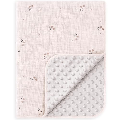 Image of Susurration Baby Blanket for Unisex Boys Girls, Soft Nursery Minky Blanket with Muslin Cotton Front and Dotted Fleece Back, Receiving Blanket for Baby Newborn Infant, 30x40inch
