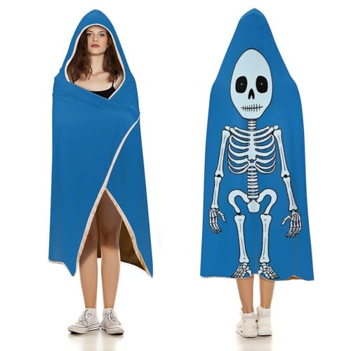 Couverture à capuche bleue originale avec squelette imprimé à offrir