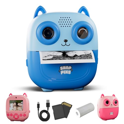 SnapPix Cámara Fotos Infantil Instantánea con Papel de Impresión y Tarjeta SD, 20MP, Cámara de Fotos para Niños, Regalo para Niños de 3 a 14 años (Azul y Rosa) (Azul)