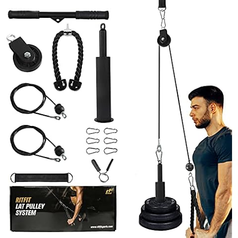 RitFit LAT and Lift Pulley System Pro with Dual Cables and Upgraded Loading Pin, Home and Garage Gym Squat Rack Accessories for Tricep Pull Down,Bicep Curl,Back,Shoulder-Strength Workout Cover