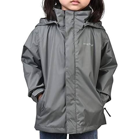 Boys' Rain Jacket Kids Rain Coat,Girls Waterproof Windbreakers Raincoat,Youth Lightweight Outdoor Hiking Hooded Packable, Grey, 7-8 Years Cover