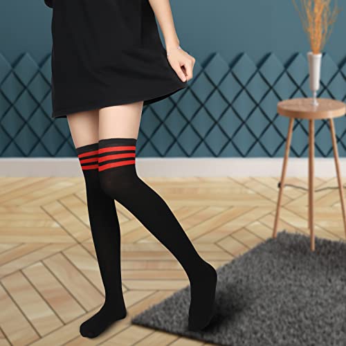 Image of KINBOM 1 Pair Thigh High Socks, Cotton Soft Knee High Long Stockings Women Leg Warmers for Wednesday Christmas Cosplay