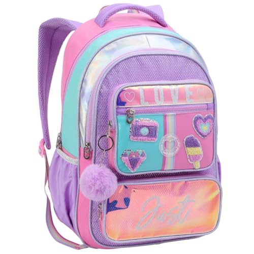 Mochila de Costas Escolar, Compartimento para Notebook, Bolsos Espaçosos, Alças Reforçadas, Material Resistente, Juvenil P/Meninas (Mochila Escolar Just Love Mesh)