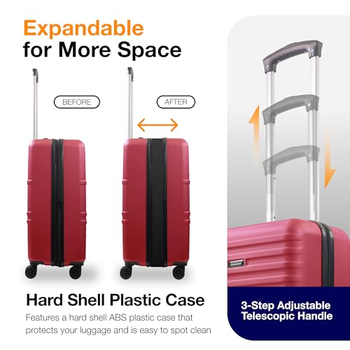 American Dreamliner 22.5 Inch Carry On Luggage, Hardshell Rolling Suitcase with Spinner Wheels, Red4