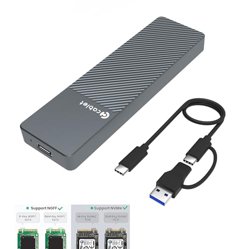 Image of Cablet M.2 NVMe /NGFF SSD Enclosure USB 3.1 Gen2 10Gbps for 2242 /2260 /2280 M-Key /M+B Key PCIe SSD, Supports Dual Protocol NVMe and NGFF SSD, UASP Max 2TB, Aluminium Case
