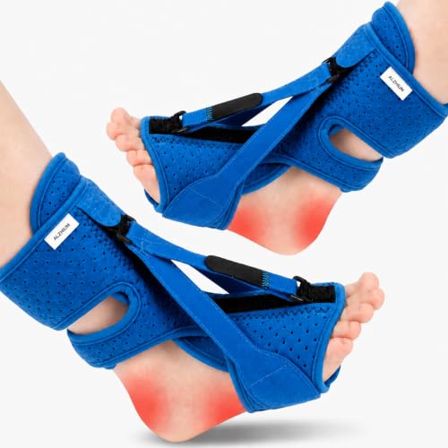 Plantar Fasciitis Night Splint, Adjustable Foot Drop Brace for Achilles Tendon Support, Sleeping Stretch Boot for Heel Pain Relief, Soft Day Night Ankle Support for Men Women (2PC,Blue)
