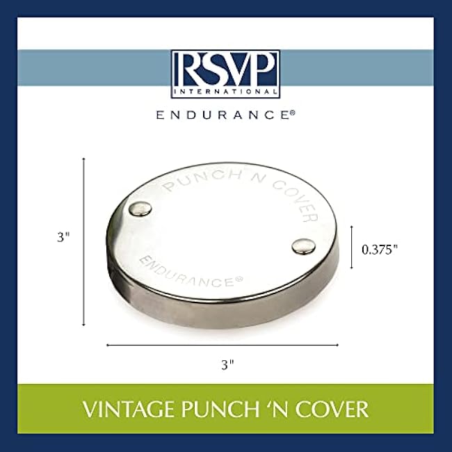 RSVP International Kitchen Collection Storage & Preservation, Vintage Punch 'N Cover, Stainless Steel 3 Inch