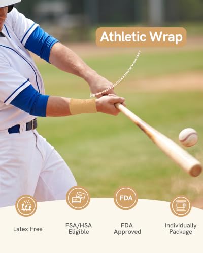 Image of FriCARE Self Adhesive Bandage Wrap, Medical Tape in First Aid Kit, Tan | Elastic Cohesive Bandages for Sports /Vet /Wrist Ankle Wounds, 2 Inches X 5 Yards, Latex-free 6 Rolls