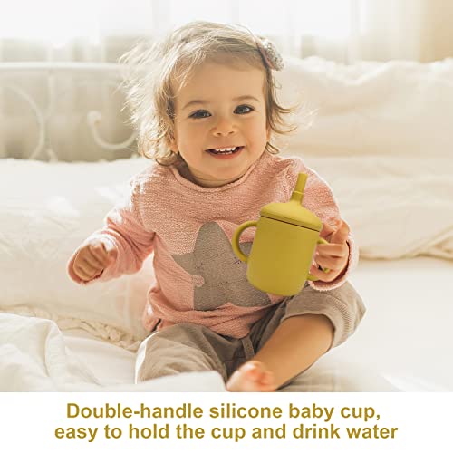 Aiheart Training Cup 5Oz Sippy Cup Kids Silicone Toddler Cup Baby Silicone Cup With Silicone Handle、Leak-Proof Lid And Silicone Straws Bpa-Free/For Infants And Kids(Yellow) #TOP3