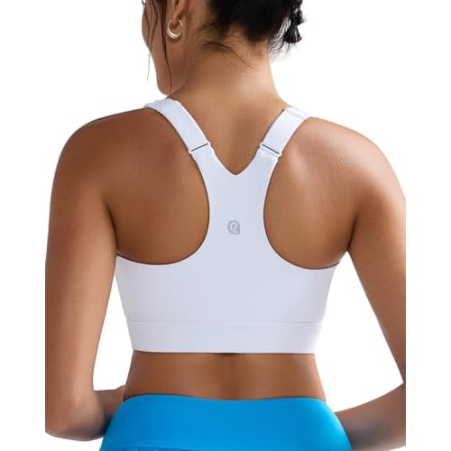 RUNNING GIRL Sports Bra for Women,Adjustable Straps Molded Cup High Impact Sports Bra with Sewn in Pads White Small
