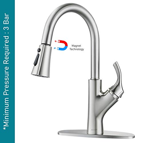 Image of ALTON TSL18075 Zinc Single Lever Sink Mixer With 3 Flow Pull-Down Sprayer, Brushed Nickel Finish