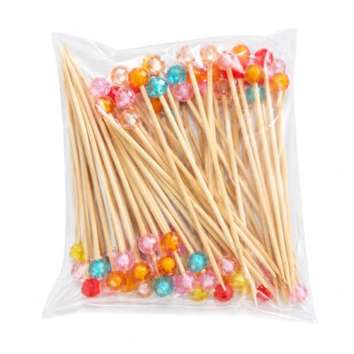 Image of Somani Decorative Bamboo Cocktail Picks Crystal Gem Assorted | Faceted Fancy Food Picks for Appetizers, Drinks & Garnish | Cafe, Lounge, Bakery, Catering & Home Entertaining | Pack of 100