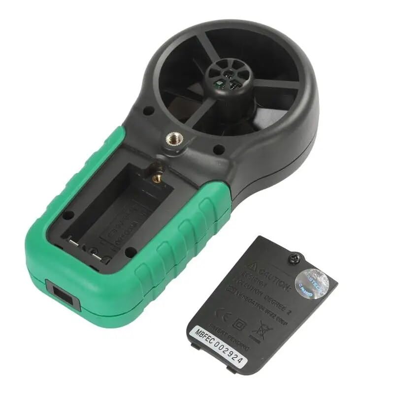 Tilbage view of the MASTECH MS6252D Digital Anemometer with battery compartment open