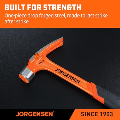 Jorgensen 16 oz Straight Claw Hammer, Rip Claw Hammer with Milled Face & Shock Absorbing Grip, Heavy Duty One-piece Forged Hammer by Jorgensen - Image 7