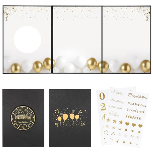 IRENE Guest Book for DIY, Blank Black Gold Party Decoration Sign Book Alternative for Wedding, Birthdays, Graduation, Baby Showers, Quinceanera, Farewell, Retirement Celebration Party