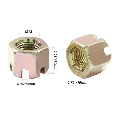 10Pcs M12 x 1.25mm Pitch Hex Slotted Castle Nut,Grade 4.8 Carbon Steel Hexagon Castle Nuts for Wheel Bearings,Mechanical Equipment,Chromatic