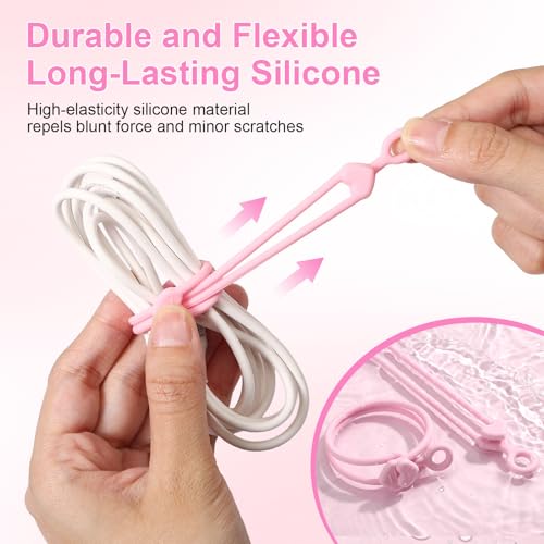 Pangda 48 Pcs Silicone Cable Ties Reusable Cable Management Organizer Multipurpose Elastic zip ties Adjustable Electronic Organizer for Travel Office Desk(Gradient Pink,3 Sizes) by Pangda - Image 4