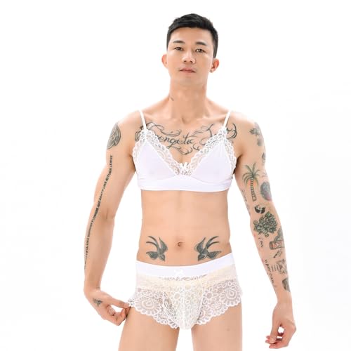 Mens Lace Underwear Sissy Pouch Boxer Briefs Mesh Pants Soft Bikini Breathable Cheeky underpants Bulge Pouch for Men2