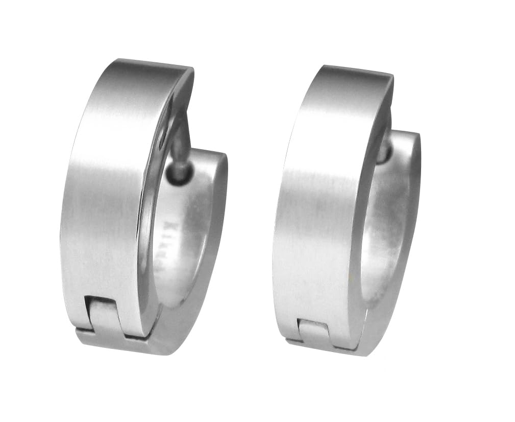 Kikuchi Ohrringe Titan Stäbchen Edelstahl Creolen Kantig Matt Silber Frau Herr Ø 12-18 mm nach Wahl (Ø 13.4 mm / 4 mm)