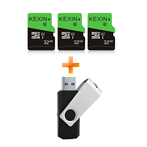 KEXIN 3 Pack 32GB Micro SD Card + 128G USB 3.0 Flash Drive Transfer Speed Up to 100MB/s for Data Storage