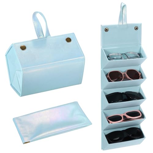 Image of PATIKIL Travel Sunglasses Organizer, 5 Slot Foldable Sunglasses Holder Leather Sunglass Storage Organizer with Pouch