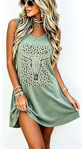 Image of LLHXRUI Sundresses for Women Sleeveless Boho Summer Dress Elegant Vacation Tank Dresses Casual Tunic Short Sun Dress