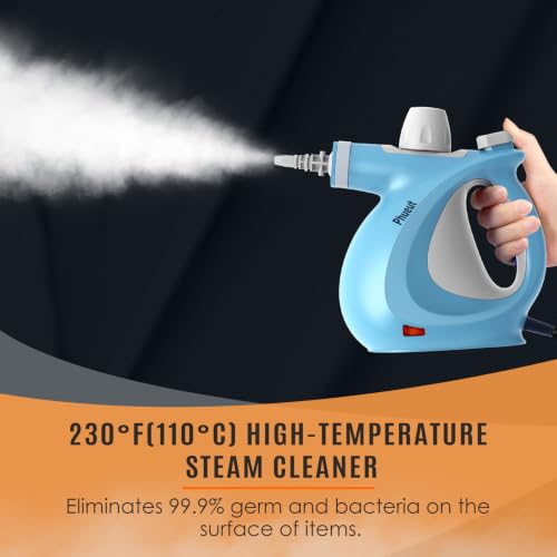 Image of Phueut Pressurized Handheld Multi-Surface Natural Steam Cleaner with 12 pcs Accessories, Multi-Purpose Steamer for Home Use, Steamer for Cleaning Floor, Upholstery, Grout and Car (Blue)