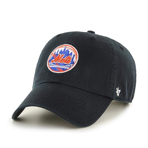 47 MLB Unisex-Adult Alternate Color Clean Up Adjustable Hat Cap - One Size (US, Alpha, One Size, New York Mets Alternate Logo Black)