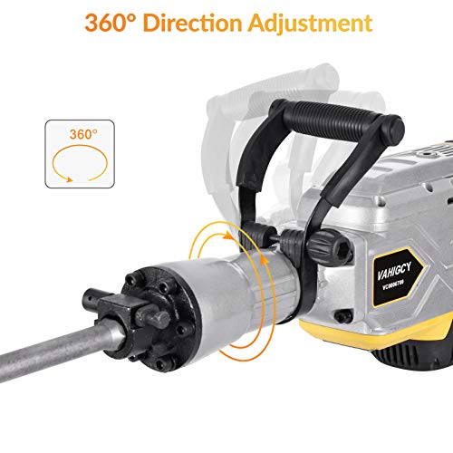 Catinbow 2700W Electric Demolition Jack Hammer 110V Heavy Duty Concrete Breaker Hammer 1900 BPM Jack Hammer Demolition Drills with Flat Chisel Bull Point Chisel