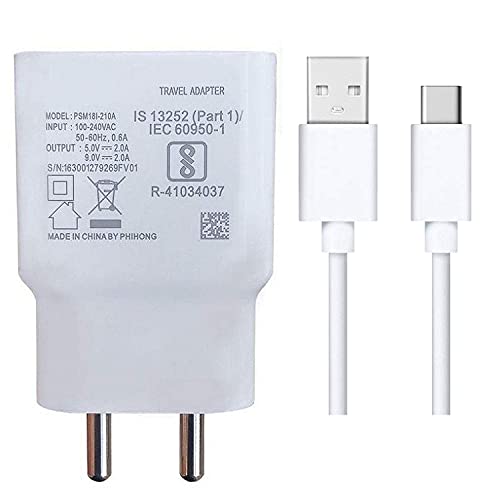 Image of 5W to 18W Charger for Vivo Y21T / Y 21 T Charger Original Adapter Like Wall Charger | Mobile Charger | Fast Charger | Android USB Charger With 1 Meter USB Type C Charging Data Cable (3 Amp, TVI4, White)