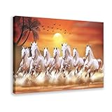 Seven Running Horses Painting Vastu Wall Art Poster 7 Lucky Horse Pictures Canvas Bedroom Decor Office Room Decor Gift Frame-style Frame-style12x18inch(30x45cm)