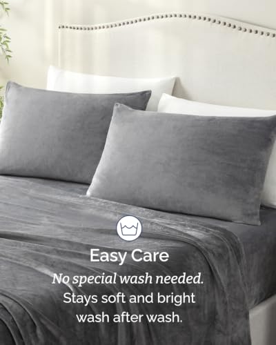 Image of Fleece Sheets Cal King Size Set - 4-Piece Flannel Sheet Set - Dark Grey