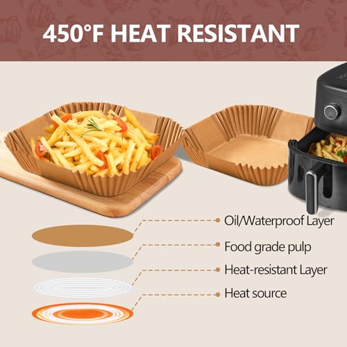Image of UBeesize 9 Inch Air Fryer Paper Liners,400 PCS Parchment Paper, Air Fryer Disposable Paper Liners for Microwave, Non-Stick Sheets Square Free of Bleach(Bottom size 8 Inch)