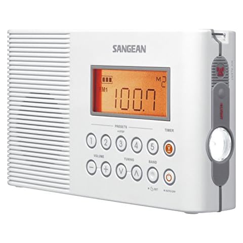 Sangean H201 Portable AM/FM/Weather Alert Digital Tuning Waterproof Shower Radio White Cover