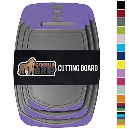 Gorilla Grip Original Oversized Cutting Board, 3 Piece, BPA Free, Juice Grooves, Larger