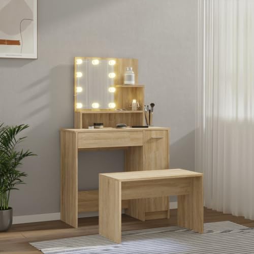 Tocadores para dormitorios con espejo LED mueble marrón roble Sonoma 4