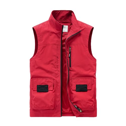Men Cargo Vest Lightweight Hiking Vest Big and Tall Sleeveless Vest Outdoor Running Vest Zip Up Casual Vest