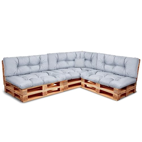 Ensemble de Coussin Palette Imperméables – Assises pour Palettes Europe Rembourrées avec Mousse Granulaire Poulirette – Inclut 3x Assises 120x80 cm +...