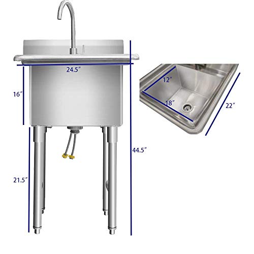 KITMA 1 Compartment Stainless Steel NSF Commercial Sink & Utility Sink - Bowl Size 16" x 18" x 12" - Thumbnail 3