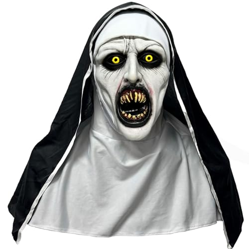 JINGTOPS Halloween Máscara Monja Adulto, Mascara Scream Purga Mascara Demonio para Cosplay Halloween Complementos Disfraz Monja, Fiestas de Disfraces